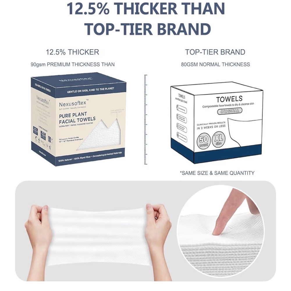 Nexusoftex XL Disposable Face Towels 10x12 Ultra Thick Plant-Based - Picture 3 of 9